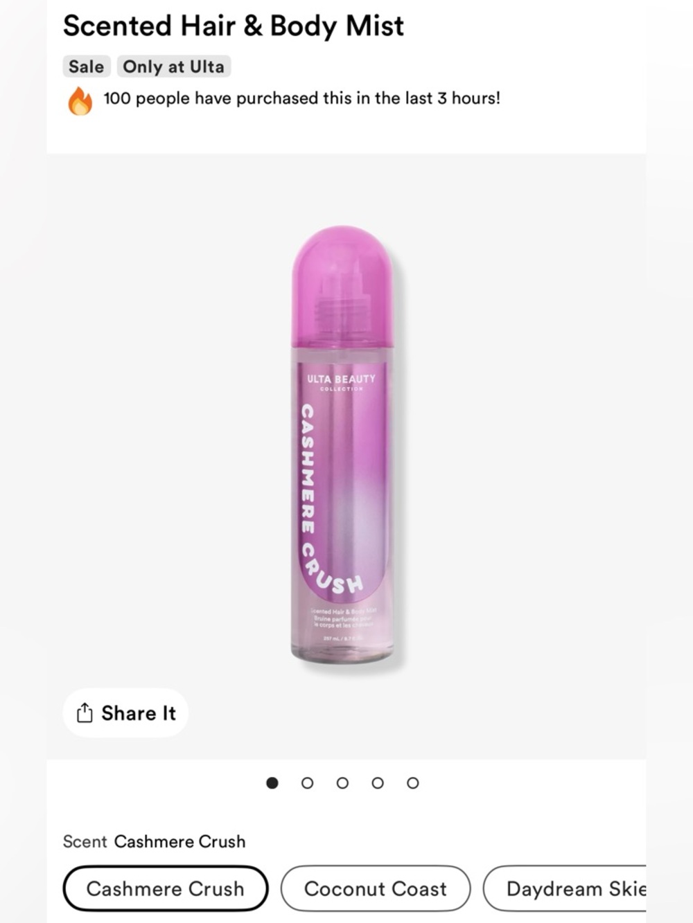 Ulta Beauty Cashmere Crush Hair & Body Mist - Pink Gradient Bottle